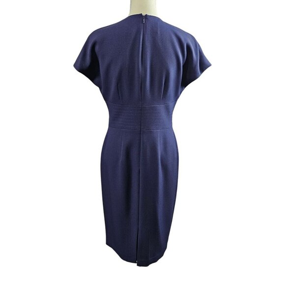 Anne Klein New Short Sleeve Cap Solid Navy A-line Midi Shift Dress - Picture 6 of 10